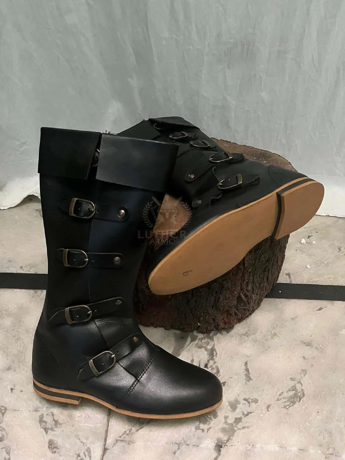 Medieval Leather Boots Caribbean Pirate Costume Boots Renaissance Inspired Loafer Boots for Adults