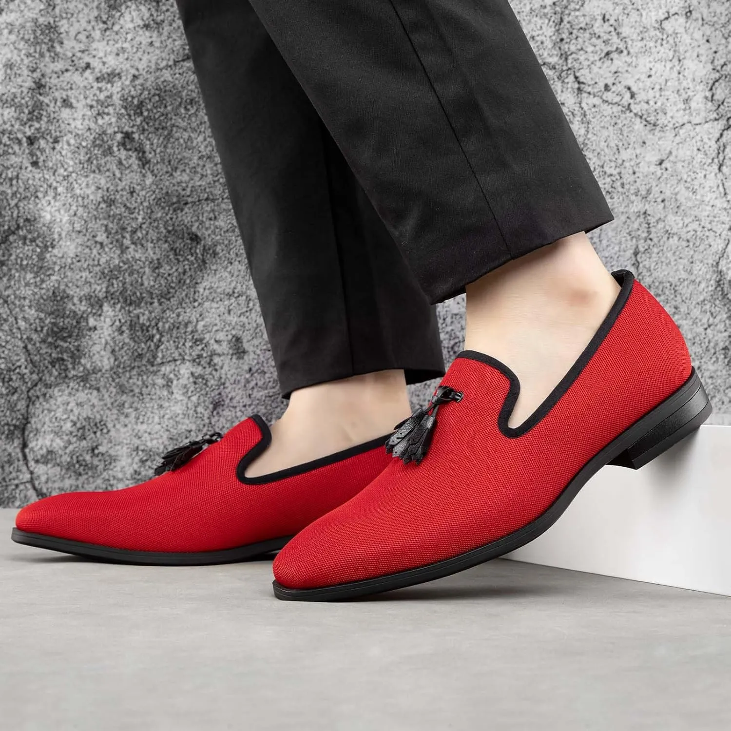 Meijiana Men's Loafers Lightweight Slip-On Moccasins Stylish Dress Shoes Breathable Tassels Loafers