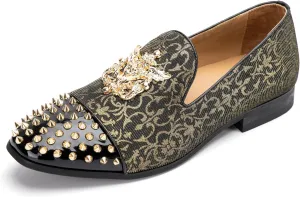 Meijiana Mens Velvet Loafers Dress Shoes with Metal Embellishments Party Luxury Loafer Shoes