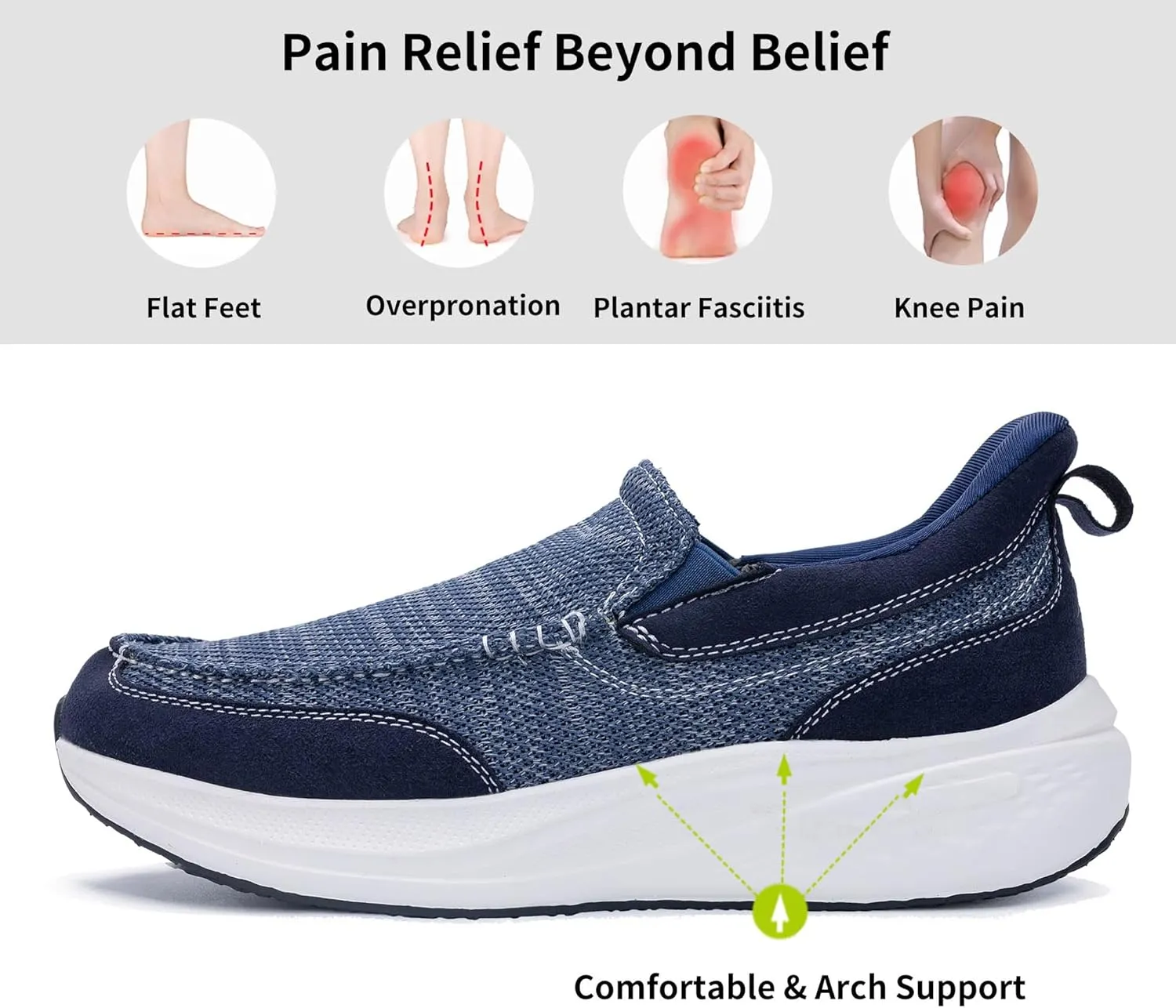 Men Walking Shoes Easy Slip On Causual Loafers,Comfortable Canvas Lightweight Platform Sneakers