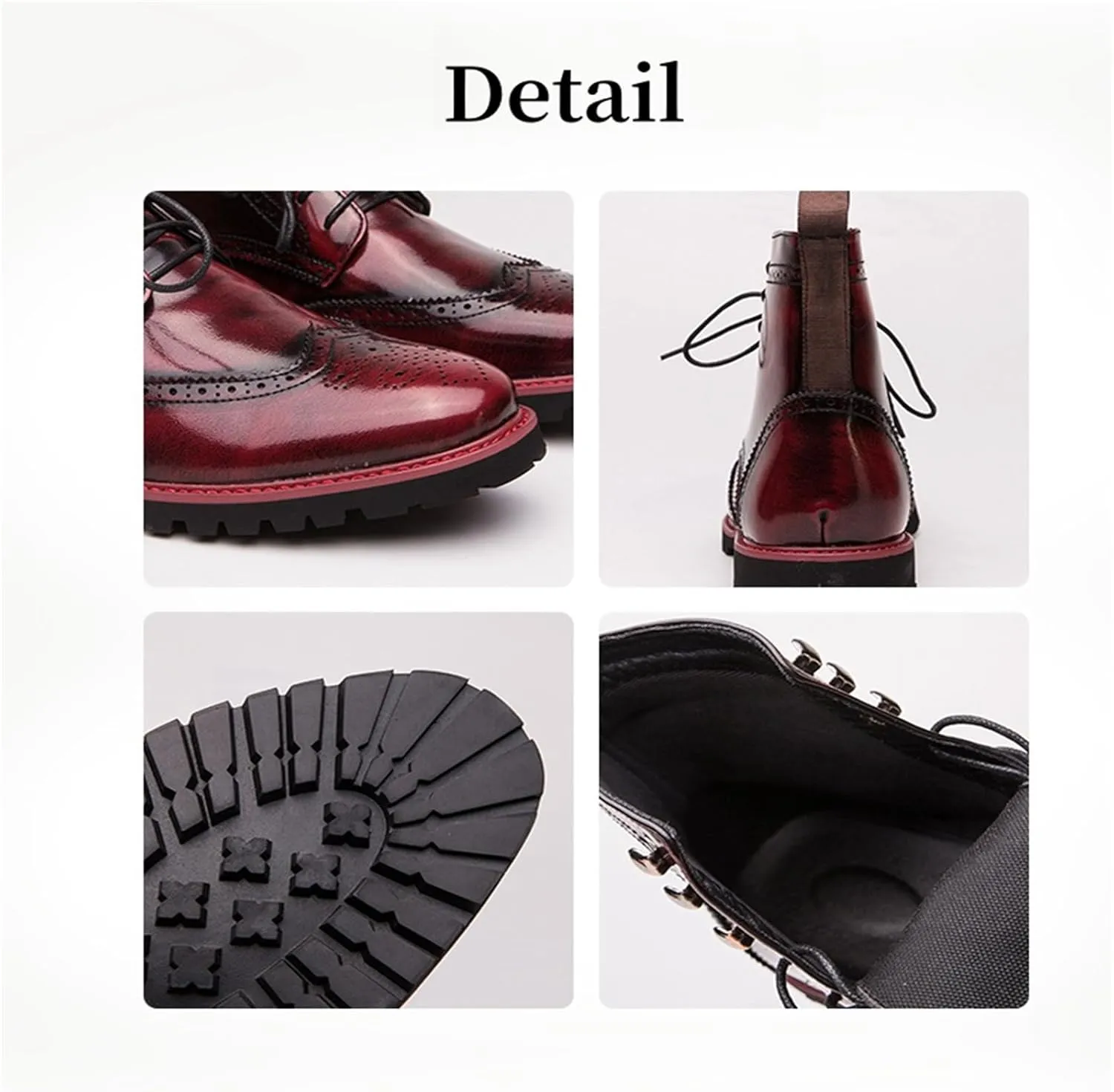 Men's Brogue Leather Lace-Up Ankle Boots with Wingtip Design Vintage Dress Boots for Casual Business Office Daily Wear and Formal Occasions