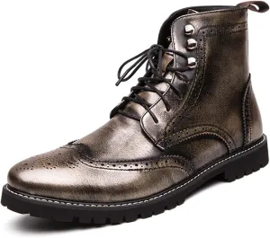 Men's Brogue Leather Lace-Up Ankle Boots with Wingtip Design Vintage Dress Boots for Casual Business Office Daily Wear and Formal Occasions