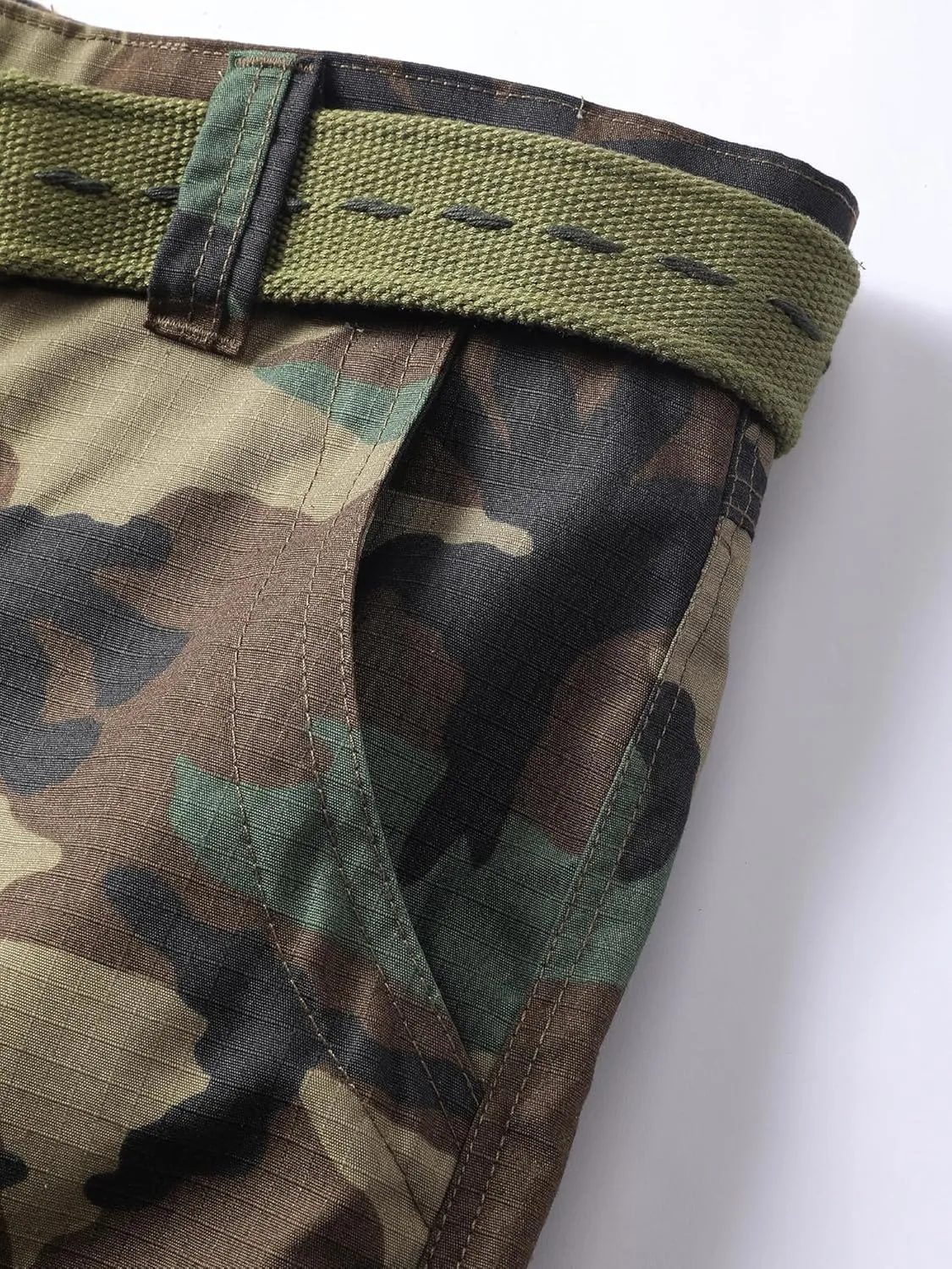 Men's Camo Cargo Work Pants Ripstop Lightweight Wild Army Military BDU Outdoor Trousers with 8 Pocktets (No Belt)
