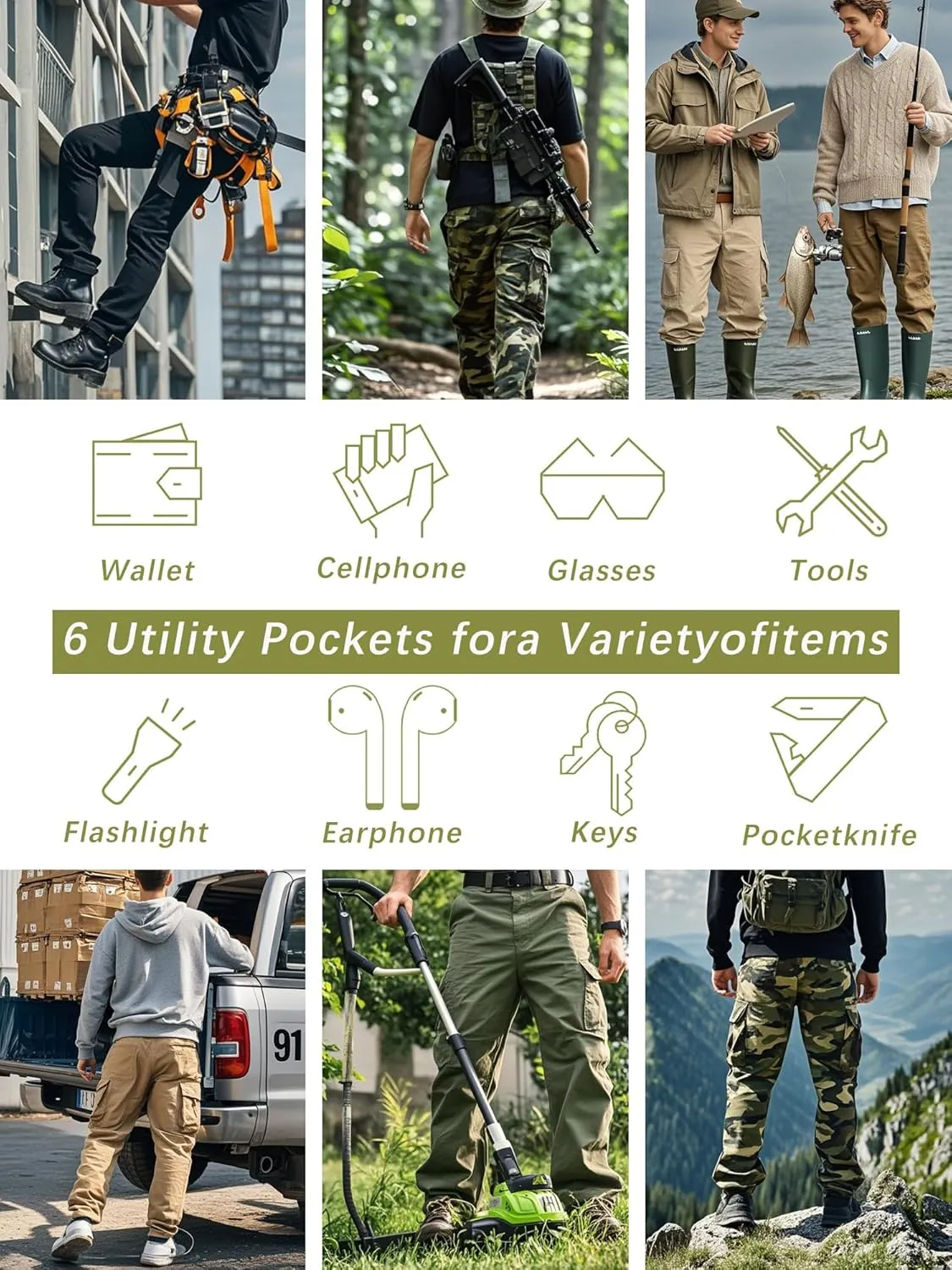 Men's Camo Cargo Work Pants Ripstop Lightweight Wild Army Military BDU Outdoor Trousers with 8 Pocktets (No Belt)