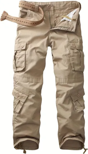 Men's Camo Cargo Work Pants Ripstop Lightweight Wild Army Military BDU Outdoor Trousers with 8 Pocktets (No Belt)