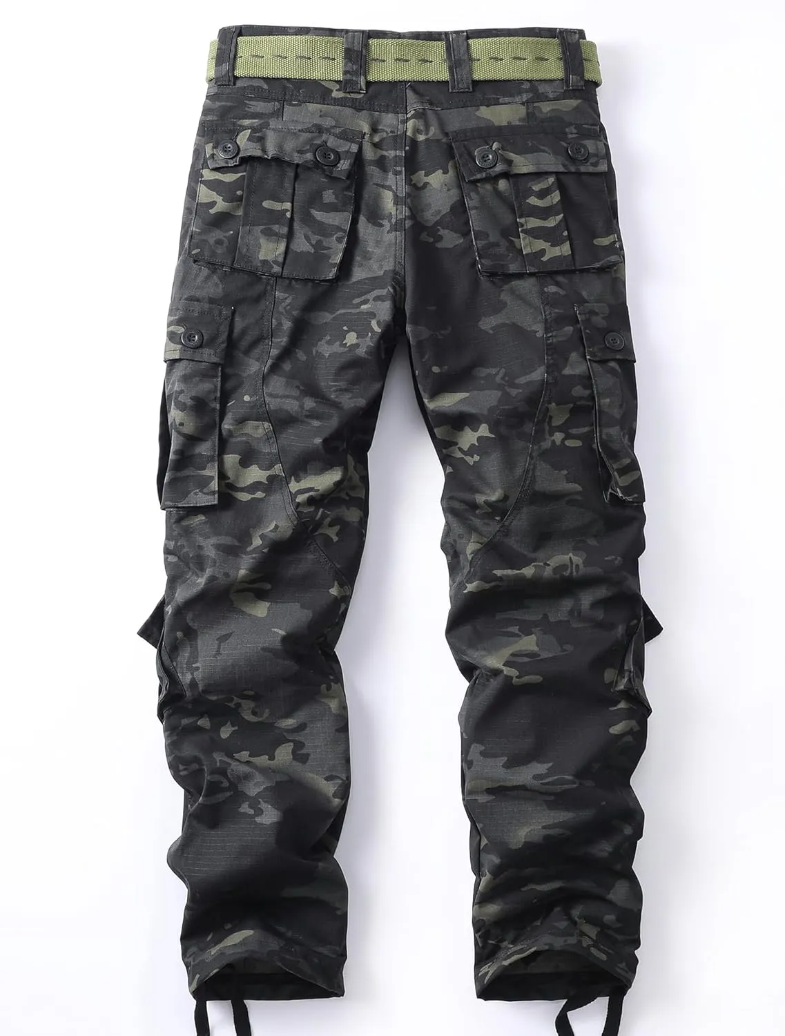 Men's Camo Cargo Work Pants Ripstop Lightweight Wild Army Military BDU Outdoor Trousers with 8 Pocktets (No Belt)