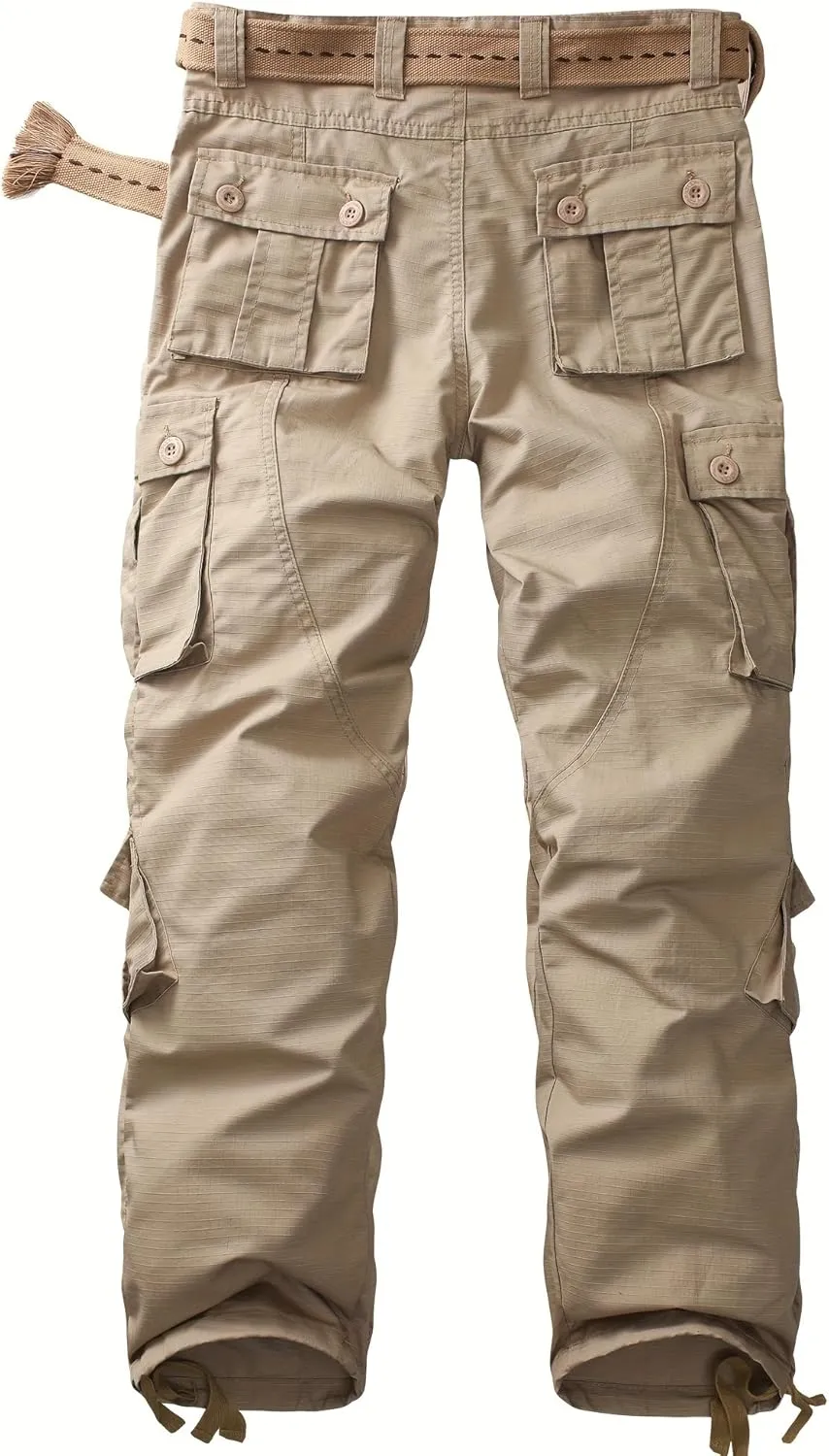 Men's Camo Cargo Work Pants Ripstop Lightweight Wild Army Military BDU Outdoor Trousers with 8 Pocktets (No Belt)