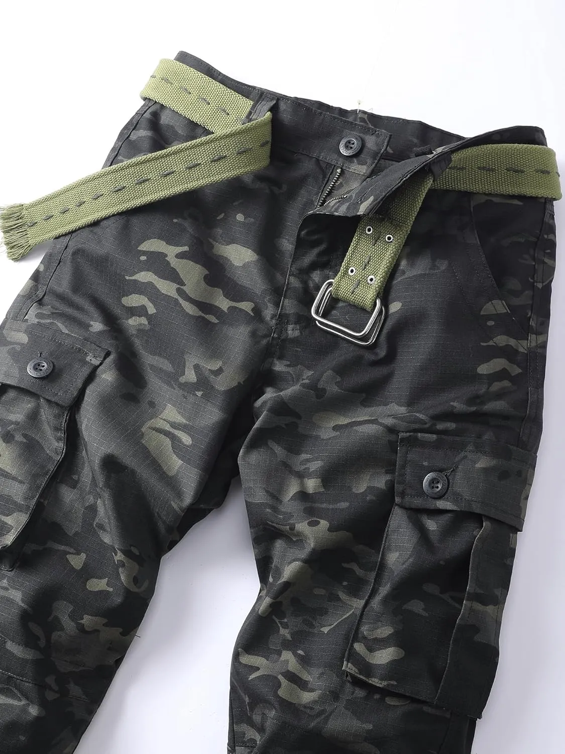 Men's Camo Cargo Work Pants Ripstop Lightweight Wild Army Military BDU Outdoor Trousers with 8 Pocktets (No Belt)