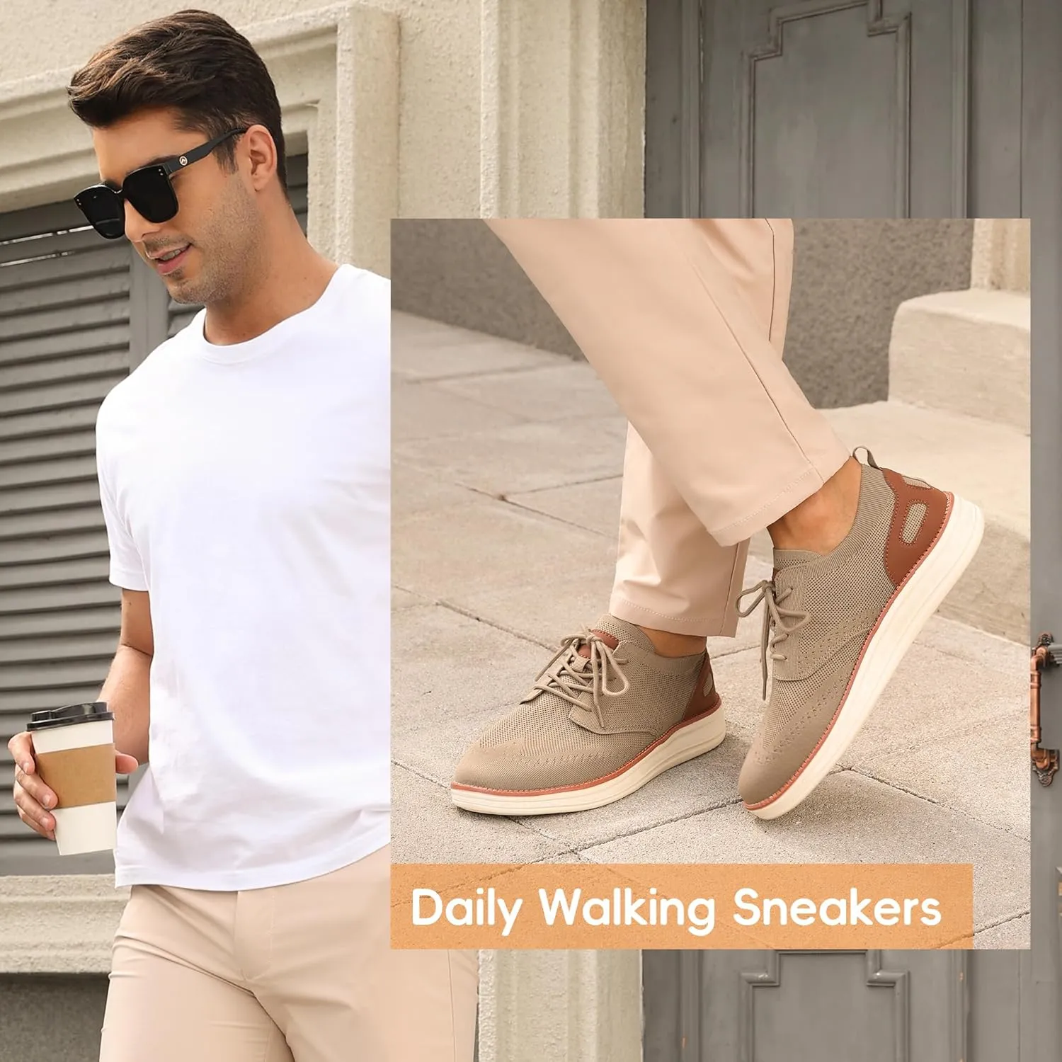 Mens Casual Dress Shoes Loafers Walking Sneakers Mesh Breathable Comfortable Lightweight Tennis Sneakers Fashion Lace Up Oxfords Business Shoes Soft Sole Zapatos