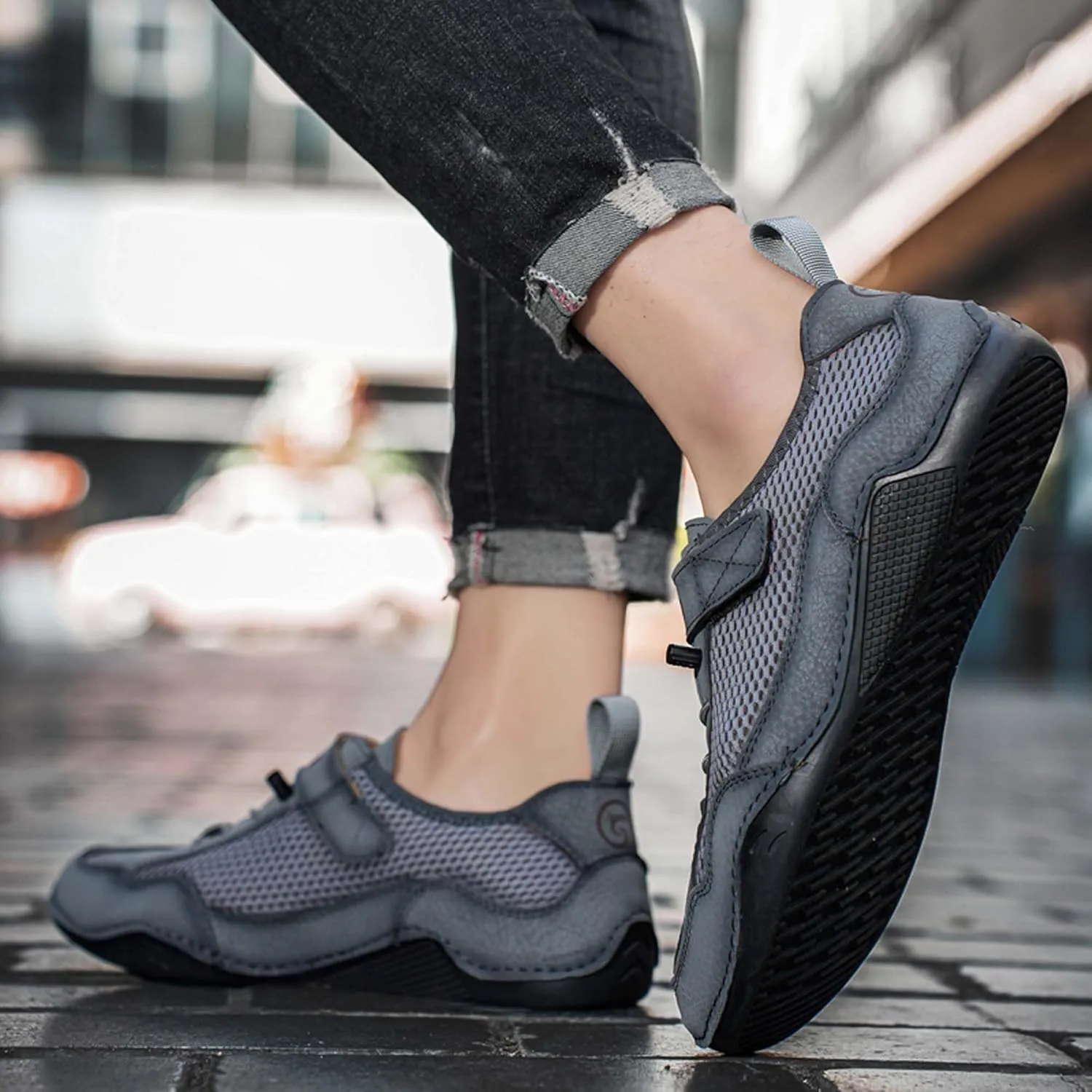 Men's Casual Sports Hiking Shoes Breathable Mesh Running Sneakers-Outdoor Anti-slip Climbing Cross-country Camping Shoes-Comfortable Soft-soled Loafers Business Office Shoes