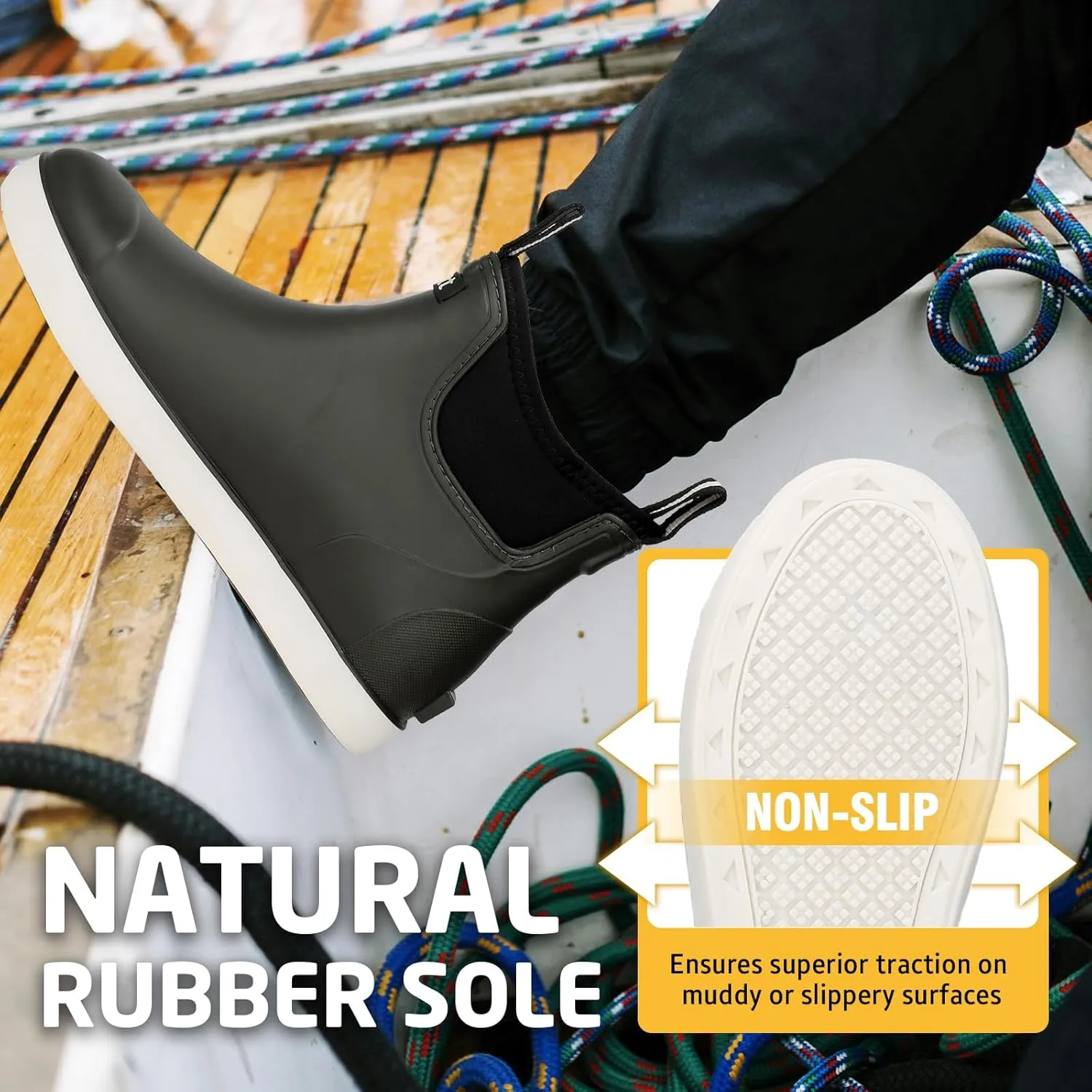 Men's Deck Boots Waterproof Fishing Rain Boots, Anti-Slip Rubber Boots Ankle Booties, High-Performance Footwear Chelsea Boots for Gardening Boating Camping Sailing