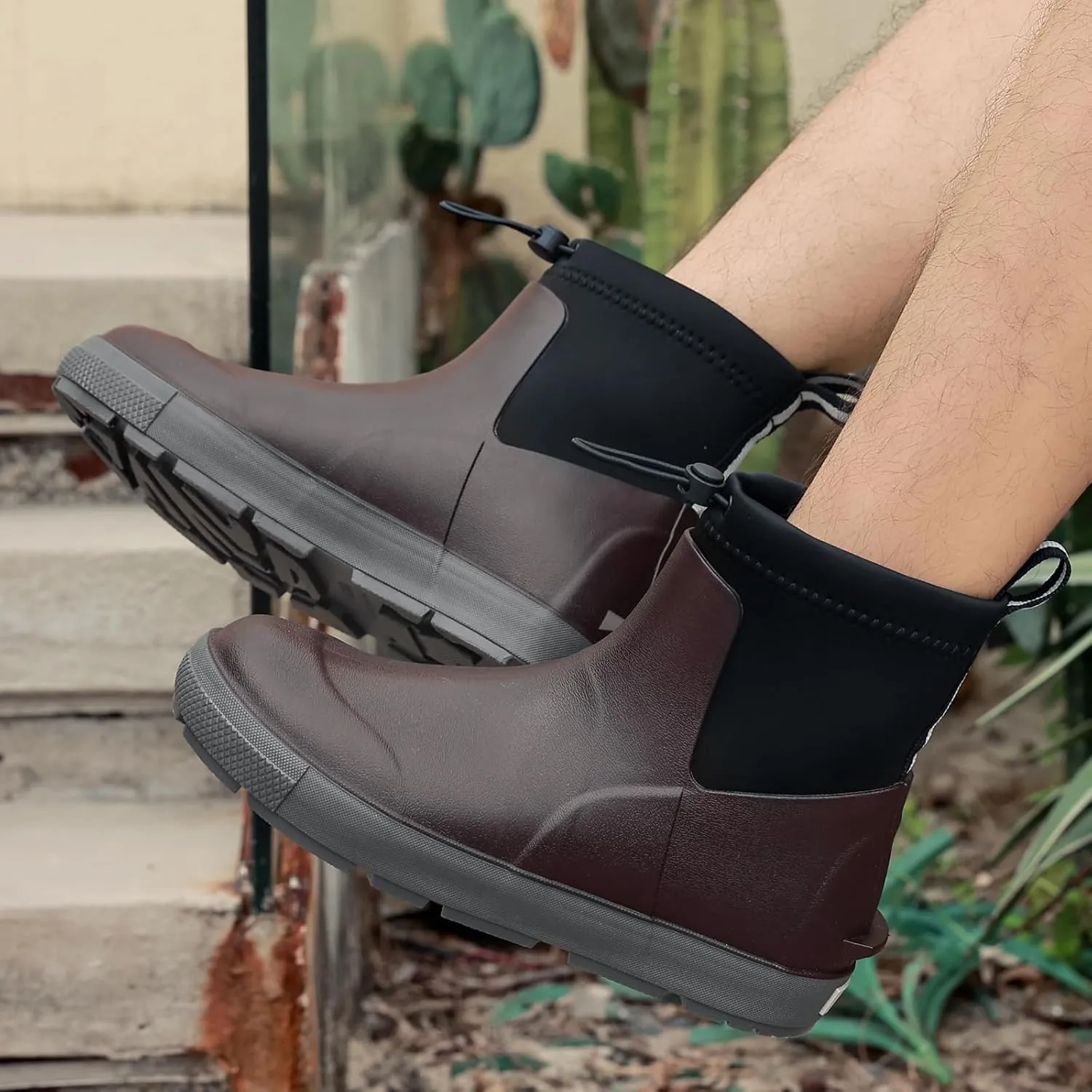 Men's Deck Boots,Ankle Rubber Rain boots Waterproof Anti-Slip Waterproof Shoes, Fishing Boating Boots Water Work Shoes for Men