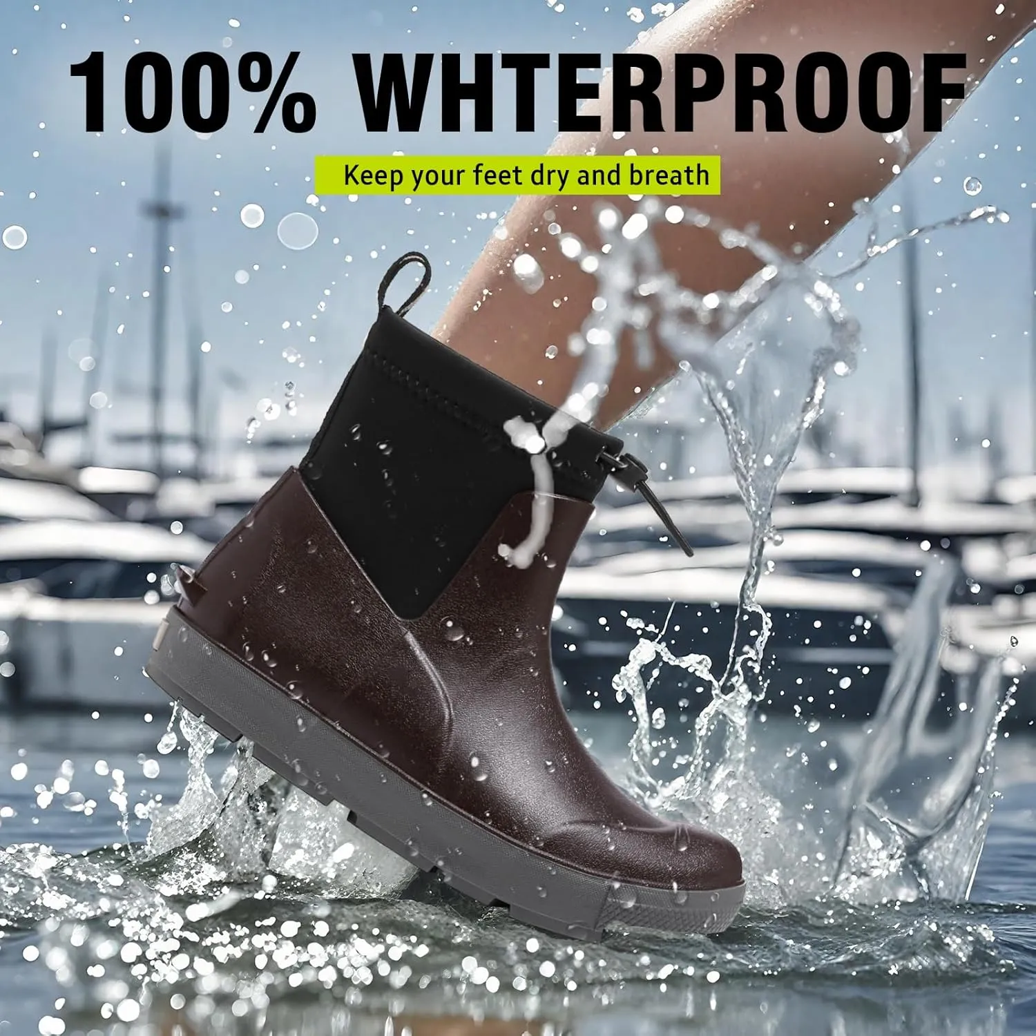 Men's Deck Boots,Ankle Rubber Rain boots Waterproof Anti-Slip Waterproof Shoes, Fishing Boating Boots Water Work Shoes for Men