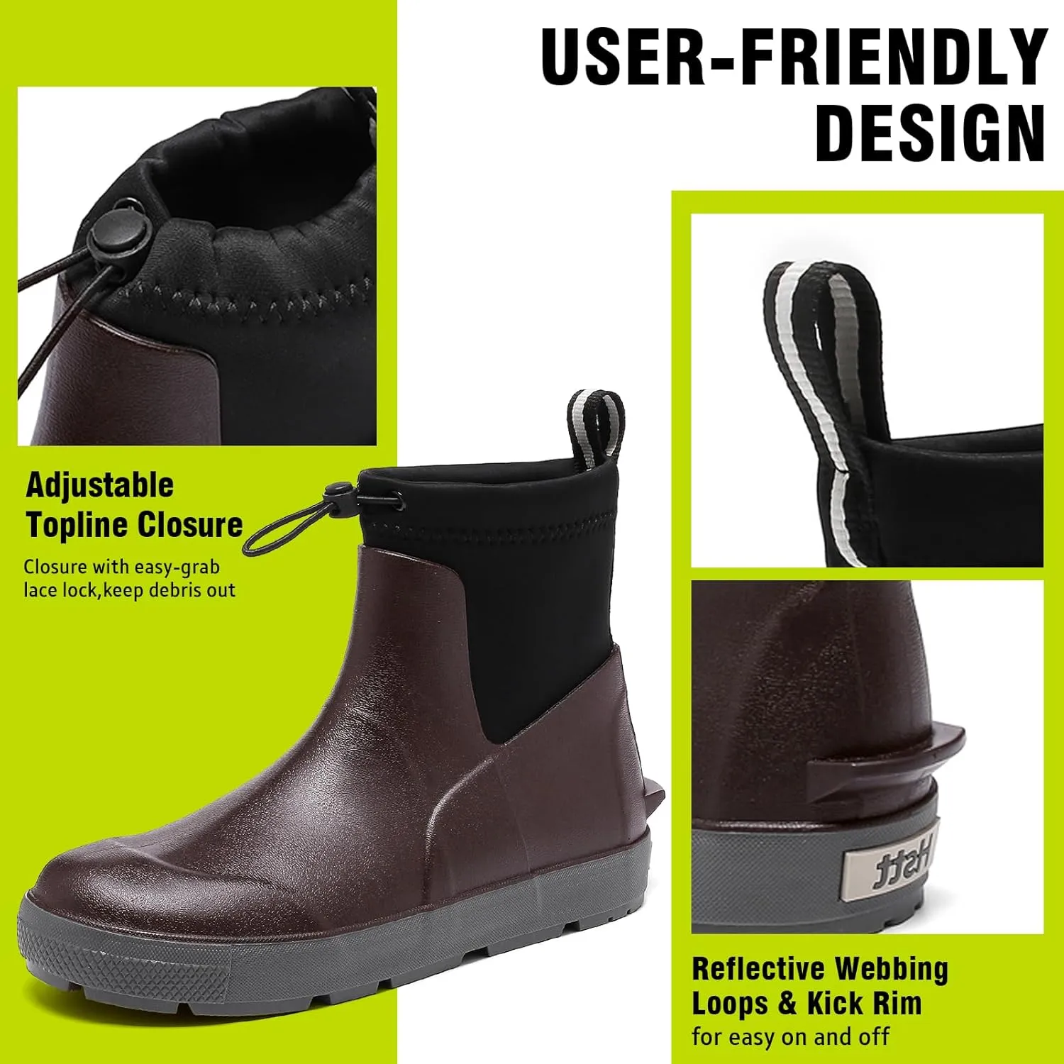 Men's Deck Boots,Ankle Rubber Rain boots Waterproof Anti-Slip Waterproof Shoes, Fishing Boating Boots Water Work Shoes for Men