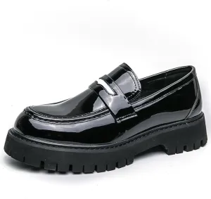 Men's Fashion Chunky Platform Penny Loafers Luxury Round Toe Slip-On Dress Shoes with Non-Slip Lug Sole for Business Work and Daily Casual Wear