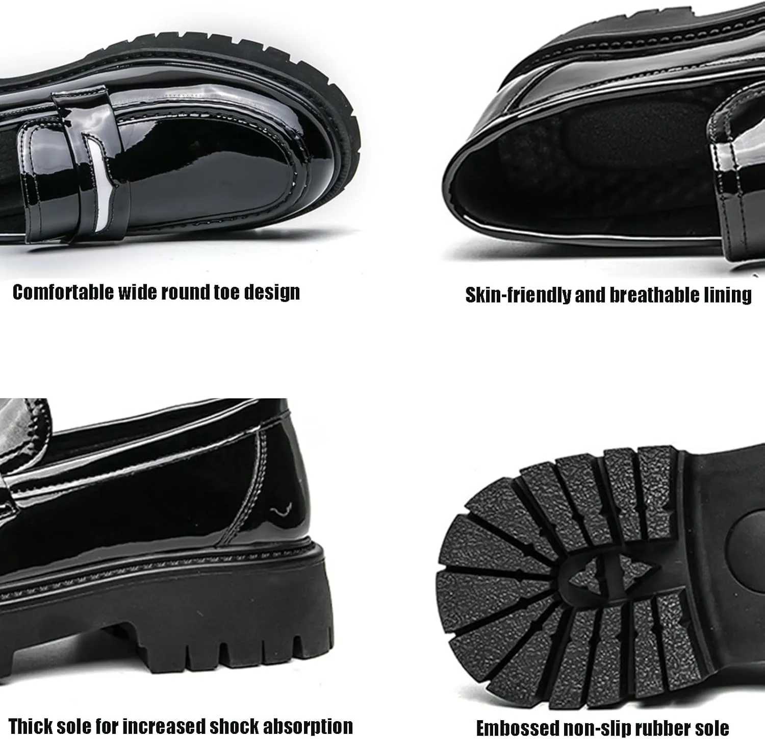Men's Fashion Chunky Platform Penny Loafers Luxury Round Toe Slip-On Dress Shoes with Non-Slip Lug Sole for Business Work and Daily Casual Wear