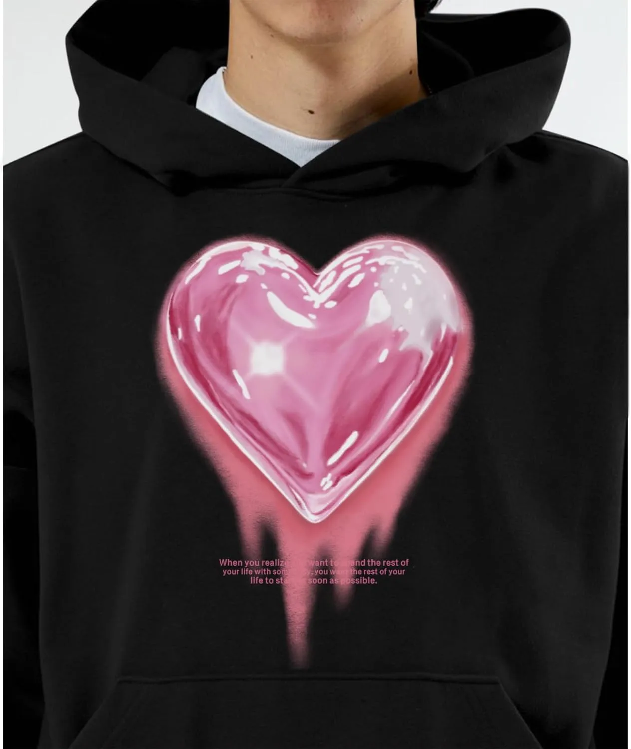 Mens Graphic Hoodies Heart Printed Vintage Streetwear Sweatshirt Aesthetic Design With Pockets Love Fleece Pullover