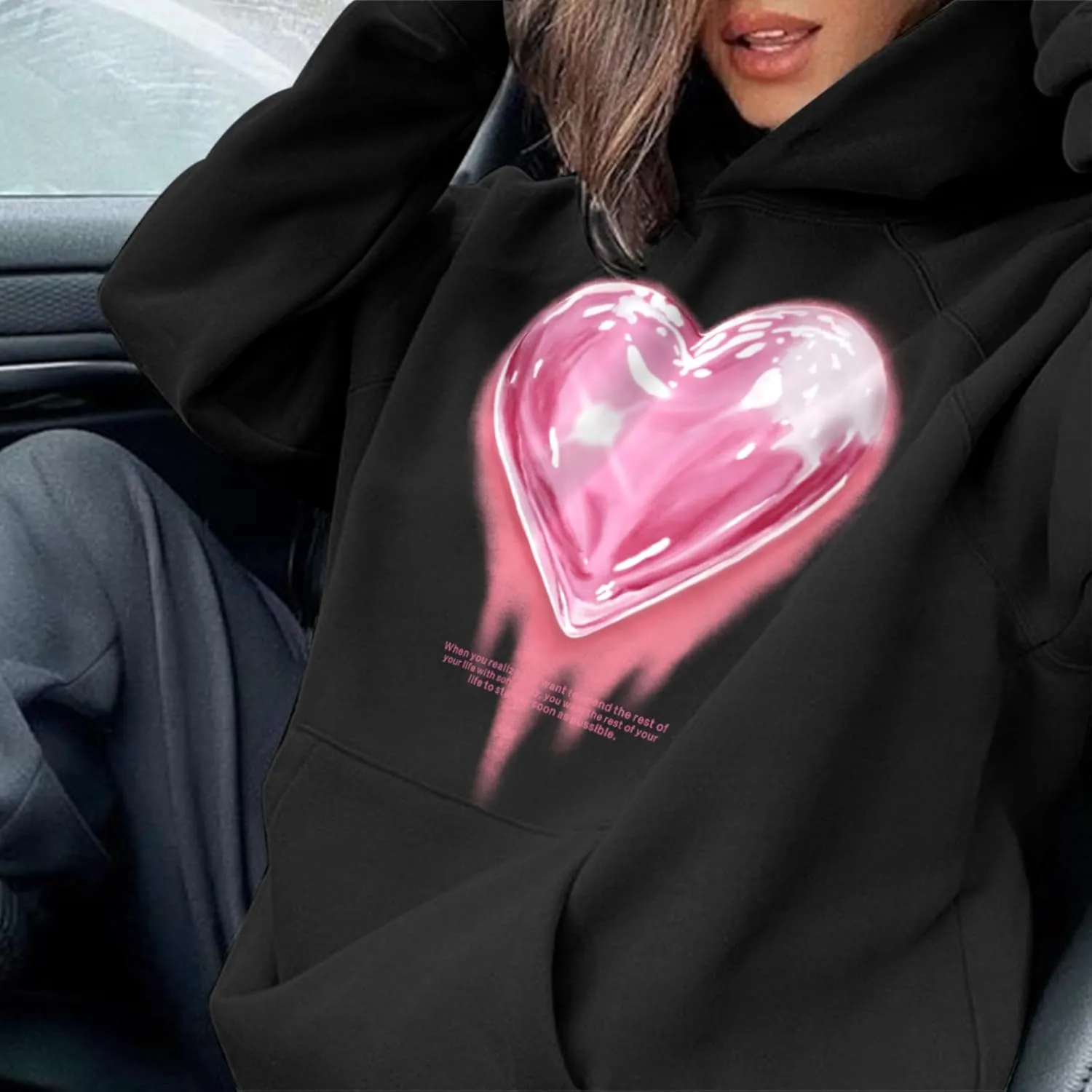 Mens Graphic Hoodies Heart Printed Vintage Streetwear Sweatshirt Aesthetic Design With Pockets Love Fleece Pullover