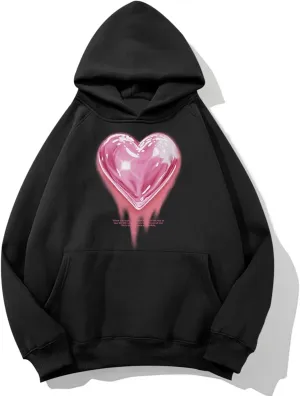 Mens Graphic Hoodies Heart Printed Vintage Streetwear Sweatshirt Aesthetic Design With Pockets Love Fleece Pullover