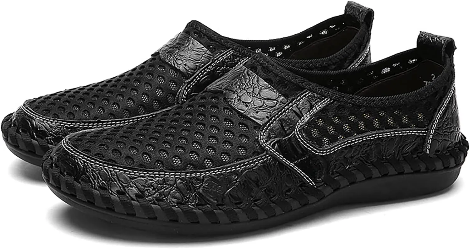 Men's Hand-Stitched Mesh Loafers,Breathable Slip-On Non-Slip Soft Bottom Flat Casual Fishing Hiking Driving Shoes