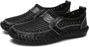 Men's Hand-Stitched Mesh Loafers,Breathable Slip-On Non-Slip Soft Bottom Flat Casual Fishing Hiking Driving Shoes