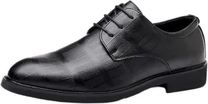 Men's Height Increase Leather Shoes Daily All-Match Black Loafers Modern Fashionable Lace-up Tuxedo Dress Shoes