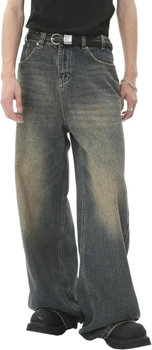 Men's Hip Hop Skater Jeans Loose Fit Wide Leg Denim Pants Stylish Y2K Vintage Streetwear Carpenter Trousers