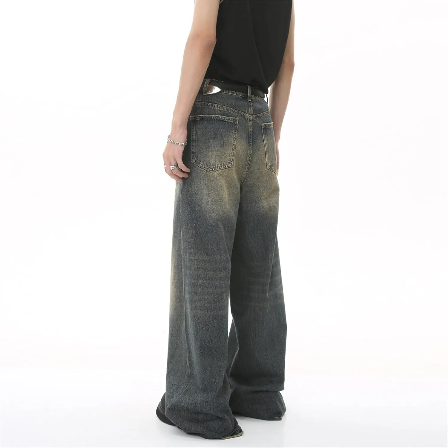 Men's Hip Hop Skater Jeans Loose Fit Wide Leg Denim Pants Stylish Y2K Vintage Streetwear Carpenter Trousers