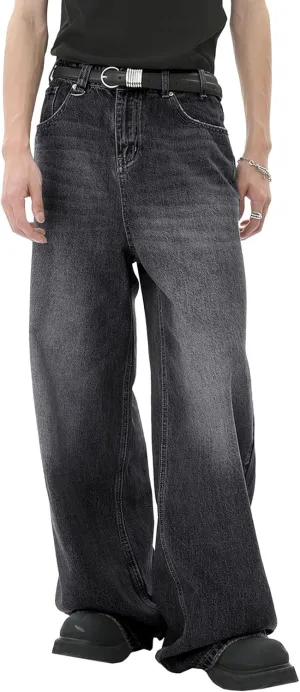 Men's Hip Hop Skater Jeans Loose Fit Wide Leg Denim Pants Stylish Y2K Vintage Streetwear Carpenter Trousers