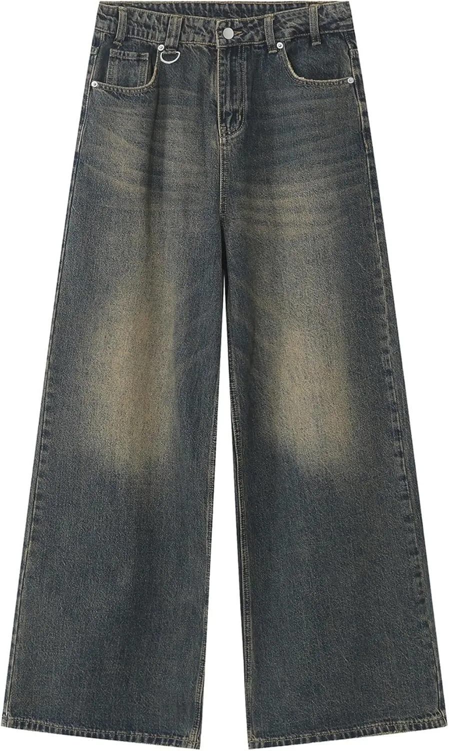 Men's Hip Hop Skater Jeans Loose Fit Wide Leg Denim Pants Stylish Y2K Vintage Streetwear Carpenter Trousers