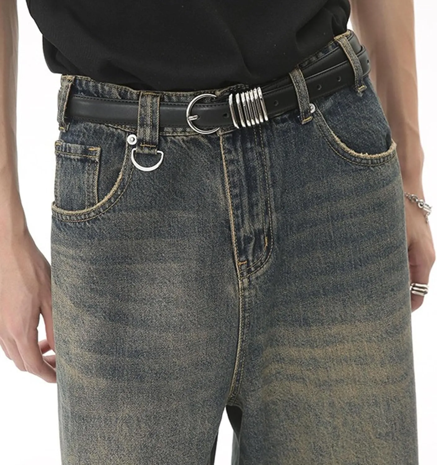 Men's Hip Hop Skater Jeans Loose Fit Wide Leg Denim Pants Stylish Y2K Vintage Streetwear Carpenter Trousers
