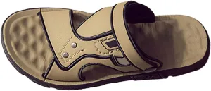 Men's Leather Casual Flat Sandals with Adjustable Buckle Open Toe Slip-On Beach Sandals Summer Wide Width Walking Slides