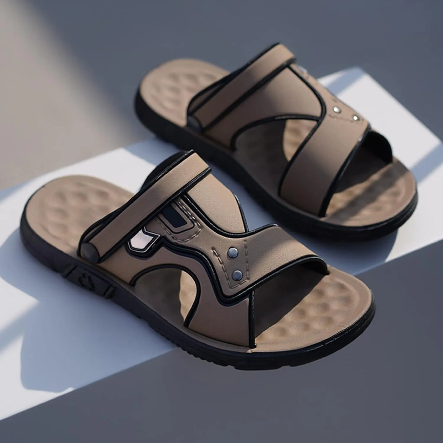 Men's Leather Casual Flat Sandals with Adjustable Buckle Open Toe Slip-On Beach Sandals Summer Wide Width Walking Slides