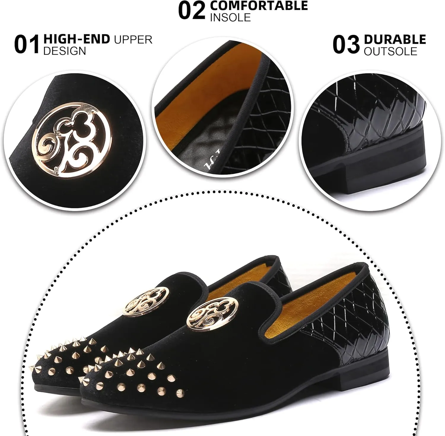 Mens Leopard Loafers Leather Embroidery Spiked Slip on Dress Shoes Slipper Luxury Fashion Penny Prom