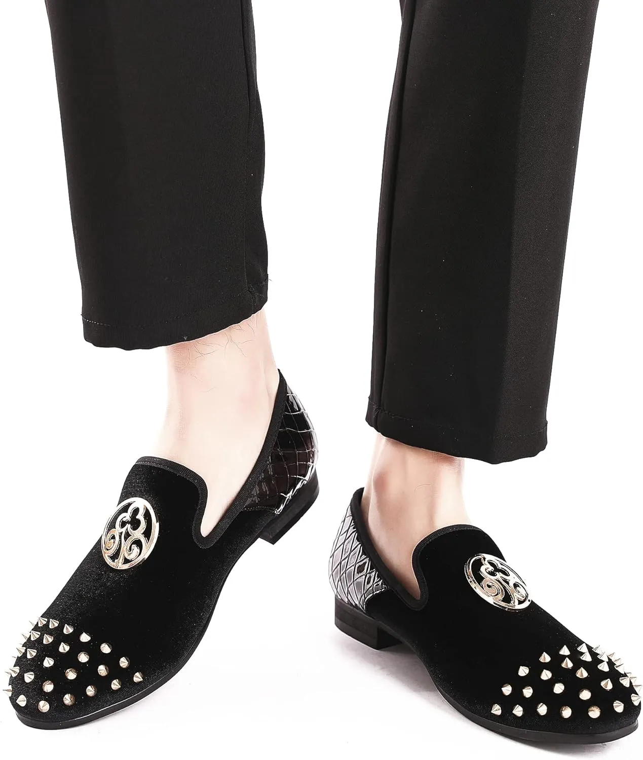Mens Leopard Loafers Leather Embroidery Spiked Slip on Dress Shoes Slipper Luxury Fashion Penny Prom