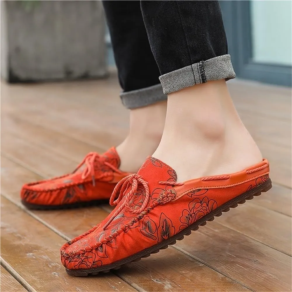 Mens Loafers Shoe Floral Vegan Leather Half Moccasins Shoes Lightweight Comfortable Flexible Fashion Outdoor Slip-on