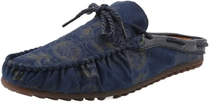 Mens Loafers Shoe Floral Vegan Leather Half Moccasins Shoes Lightweight Comfortable Flexible Fashion Outdoor Slip-on
