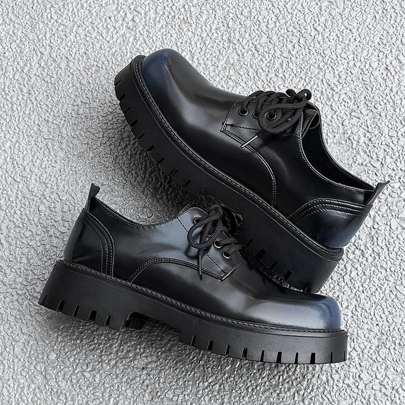 Men's Patent Leather Lace-Up Loafers Round-Toe Design Low-Top Casual Shoes Reinforced Stitching for Everyday Wear
