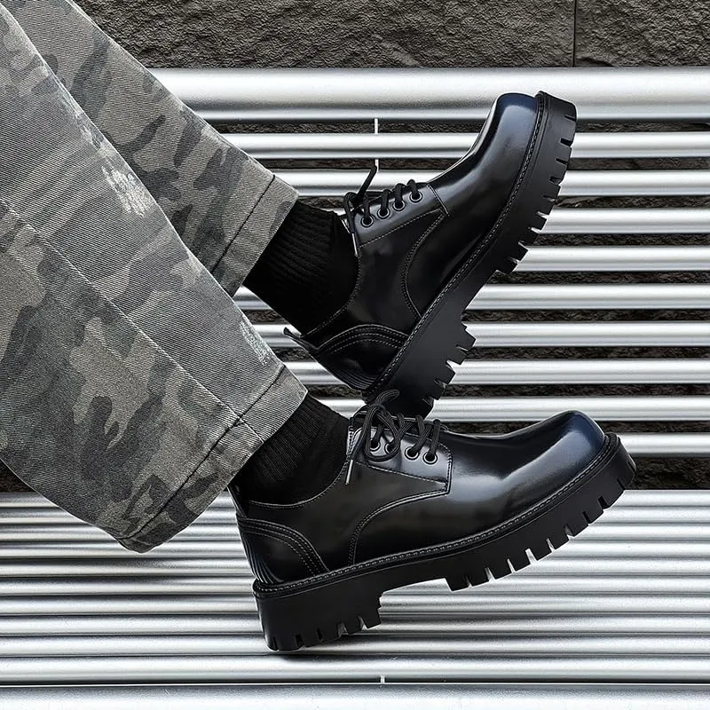 Men's Patent Leather Lace-Up Loafers Round-Toe Design Low-Top Casual Shoes Reinforced Stitching for Everyday Wear