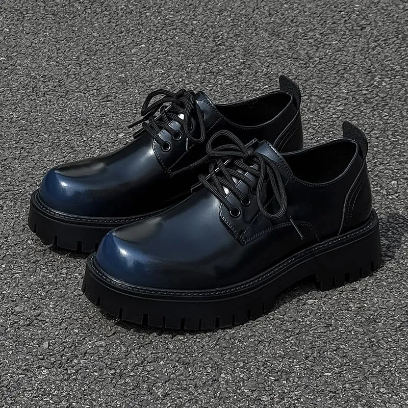 Men's Patent Leather Lace-Up Loafers Round-Toe Design Low-Top Casual Shoes Reinforced Stitching for Everyday Wear