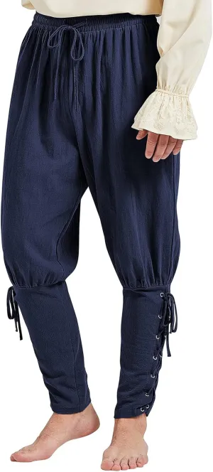 Men's Pirate Renaissance Pants with Ankle Banding - Medieval Viking Navigator Costume Cosplay - Drawstrings