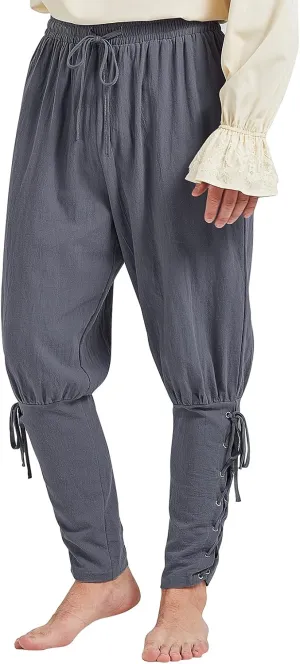 Men's Pirate Renaissance Pants with Ankle Banding - Medieval Viking Navigator Costume Cosplay - Drawstrings