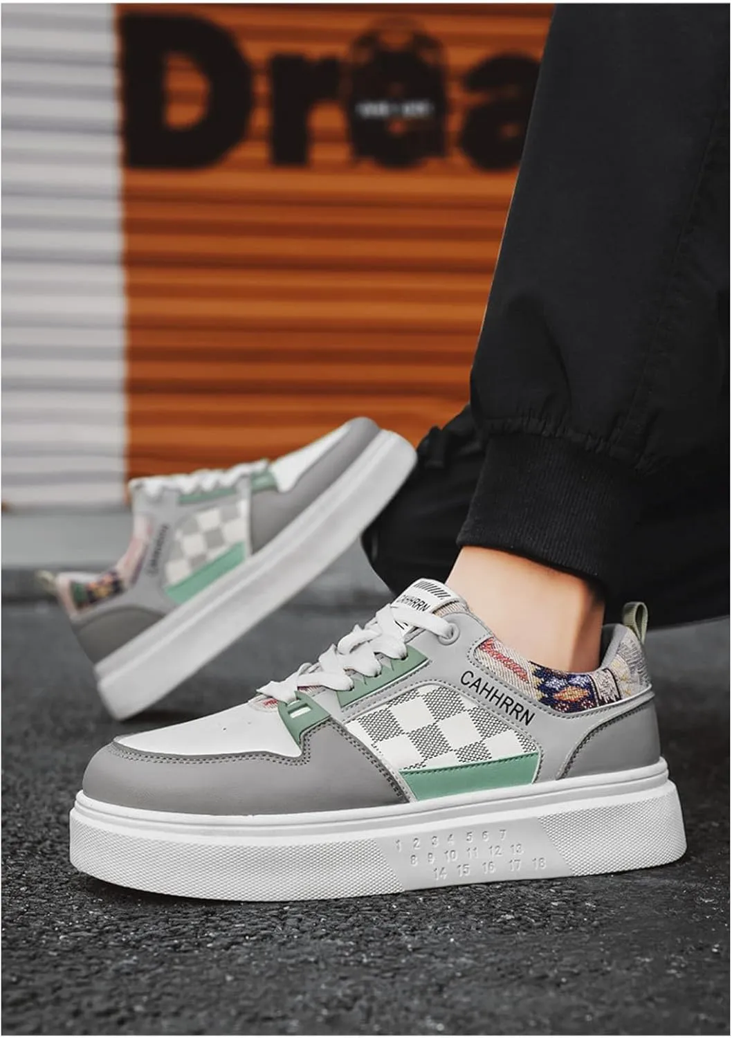 Men's Platform Fashion Sneakers Plaid Patchwork Leather Comfortable Casual Streetwear Walking Shoes