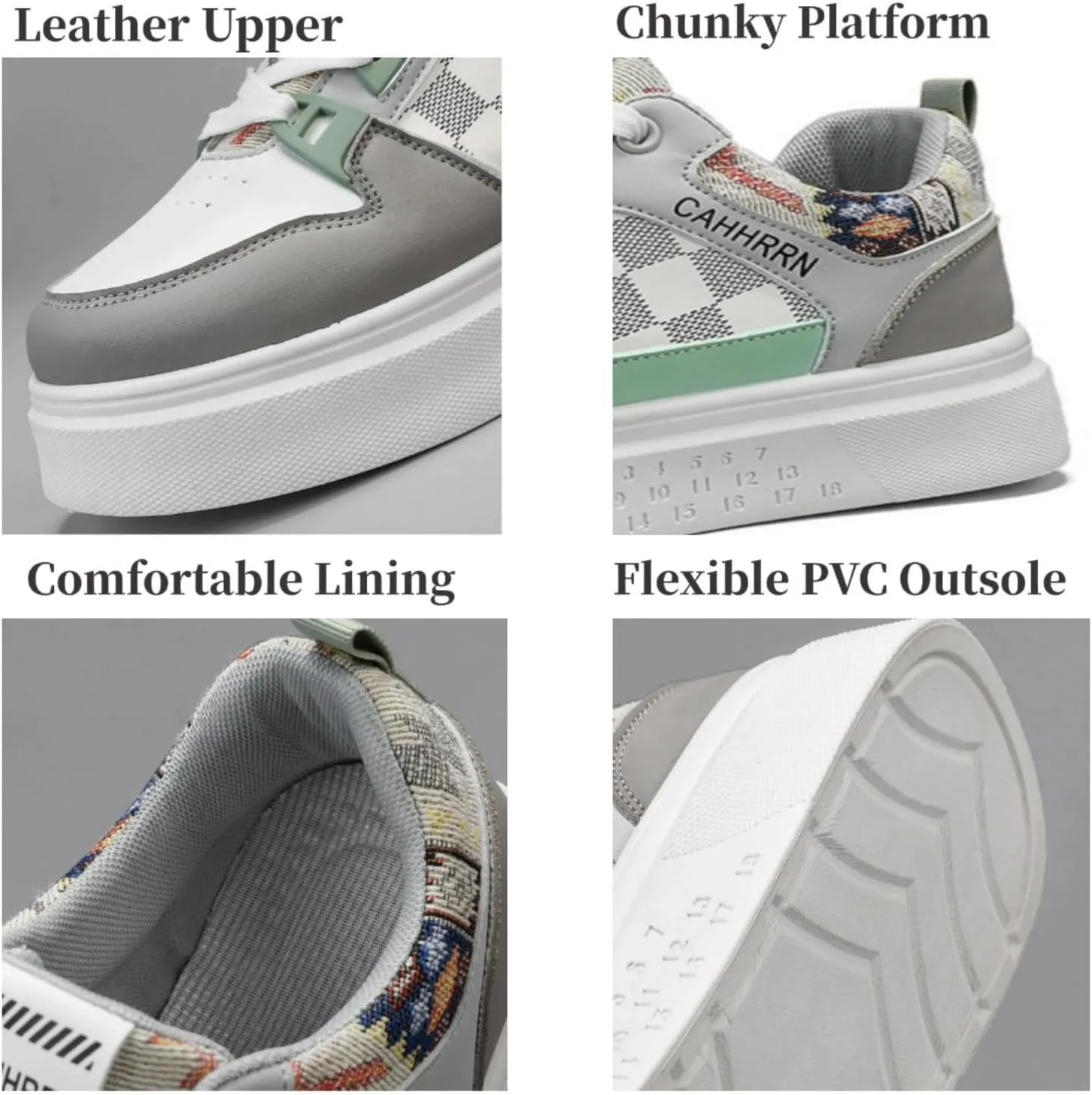 Men's Platform Fashion Sneakers Plaid Patchwork Leather Comfortable Casual Streetwear Walking Shoes