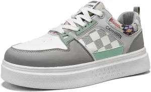 Men's Platform Fashion Sneakers Plaid Patchwork Leather Comfortable Casual Streetwear Walking Shoes