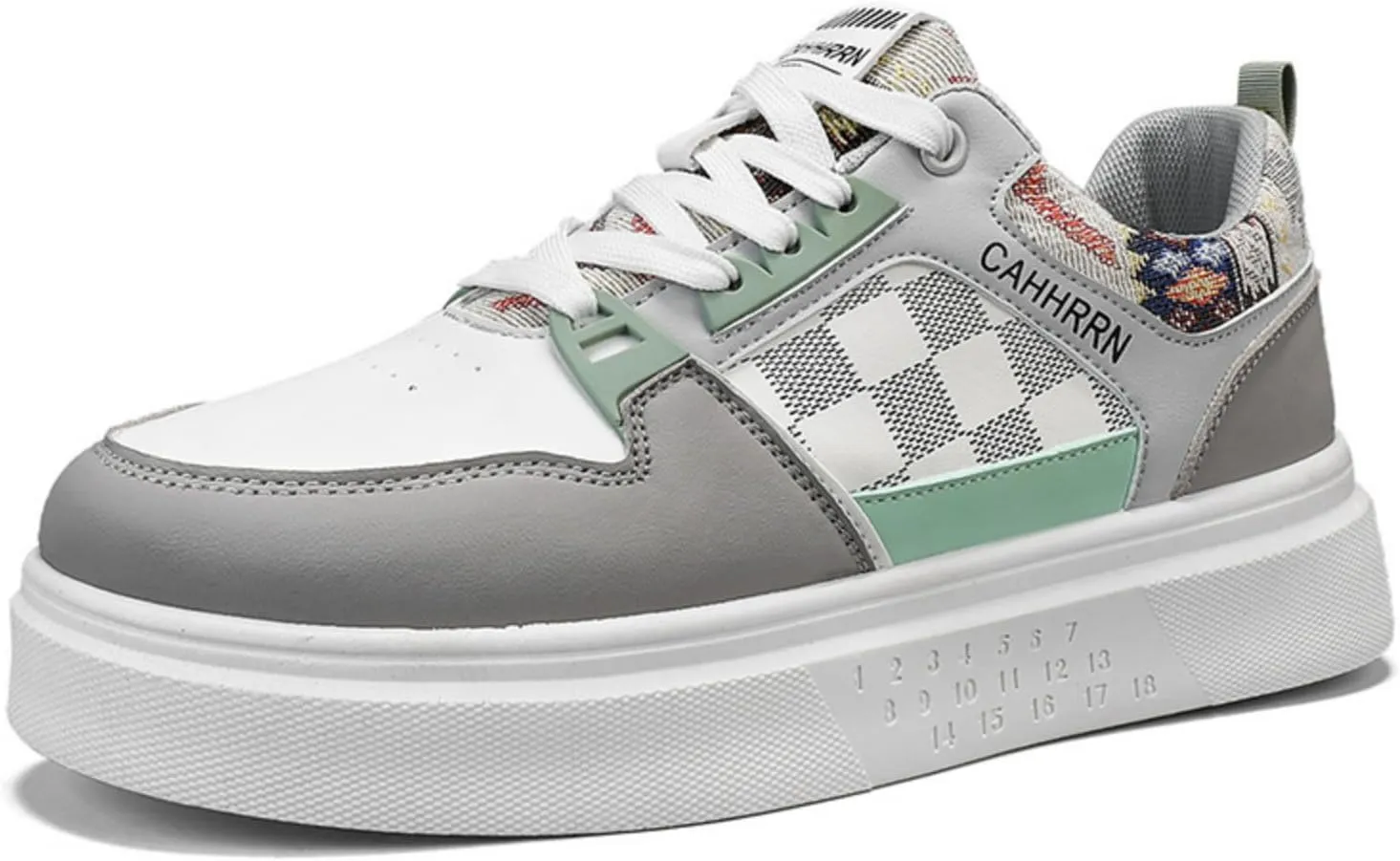 Men's Platform Fashion Sneakers Plaid Patchwork Leather Comfortable Casual Streetwear Walking Shoes