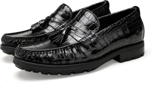Men's Platform Tassel Loafer, Crocodile Printed Leather Dress Shoes for Mens Business Formal Wedding Porm Party Shoes Casual Slip-On Penny Loafers