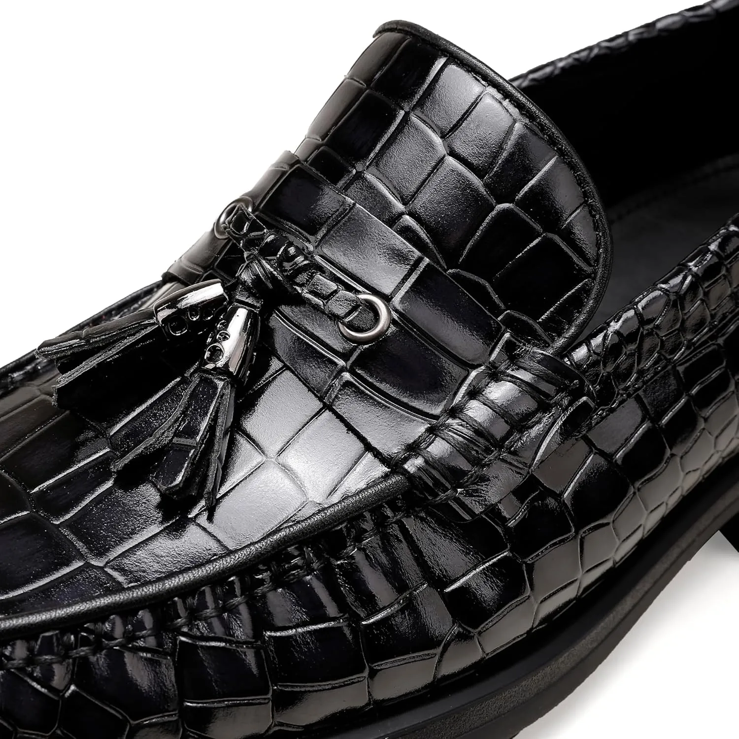 Men's Platform Tassel Loafer, Crocodile Printed Leather Dress Shoes for Mens Business Formal Wedding Porm Party Shoes Casual Slip-On Penny Loafers