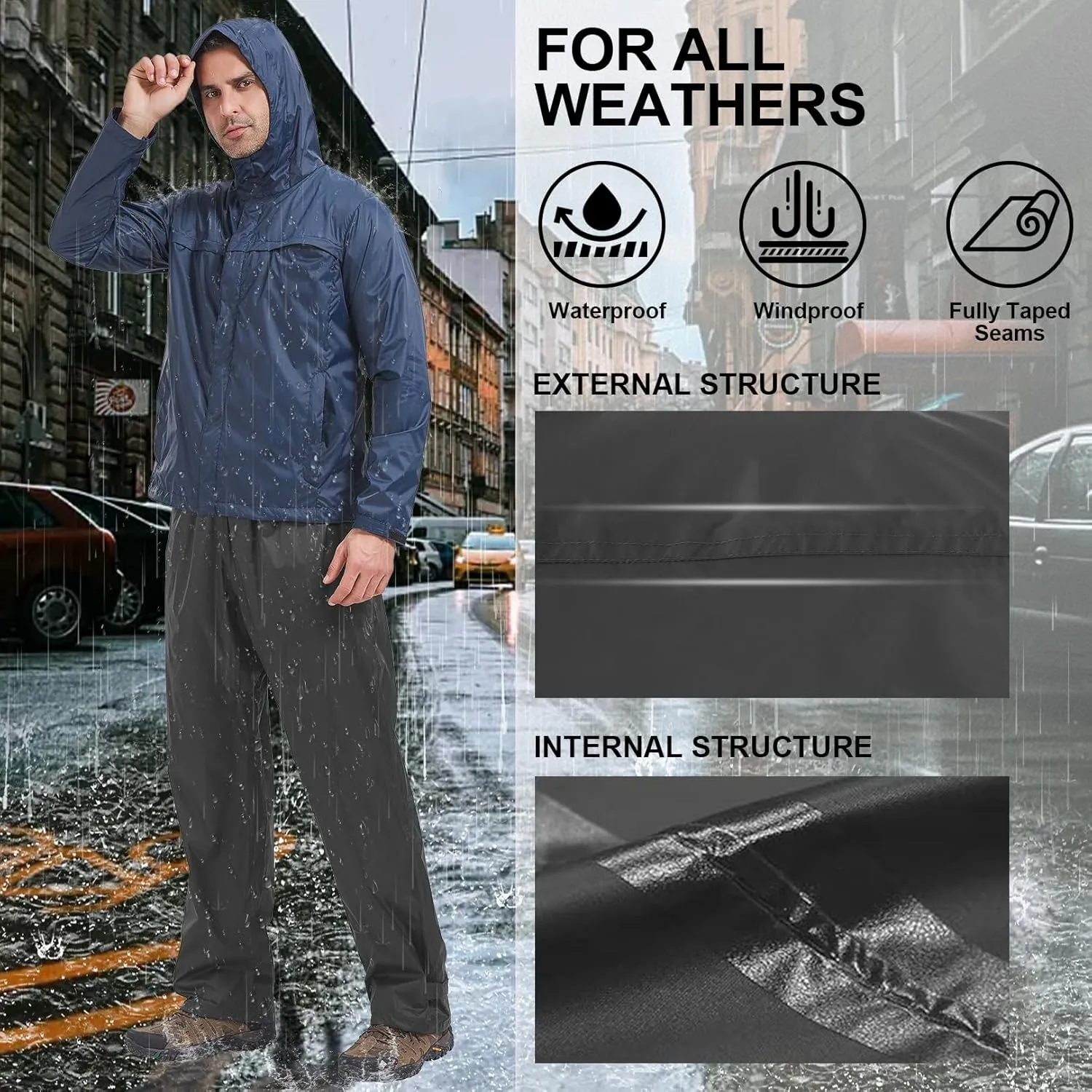 Mens Rain Pants Waterproof Windproof Hiking Outdoor Fishing Golf Cycling Pants