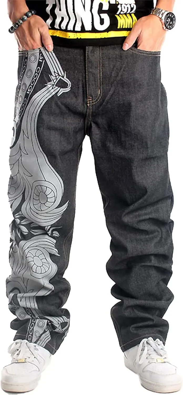Men's Relaxed Fit Skateboard Jeans Y2k Fashion Baggy Demin Pants Vintage Hip Hop Dance Skater Pants